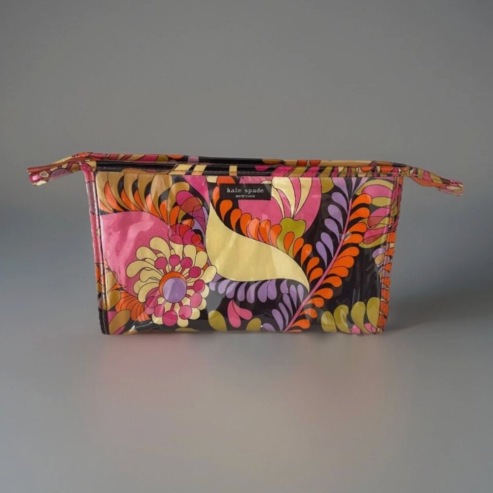 KATE SPADE NEW YORK Cosmetic Travel bag w/ zipper & floral print in bold colorsK